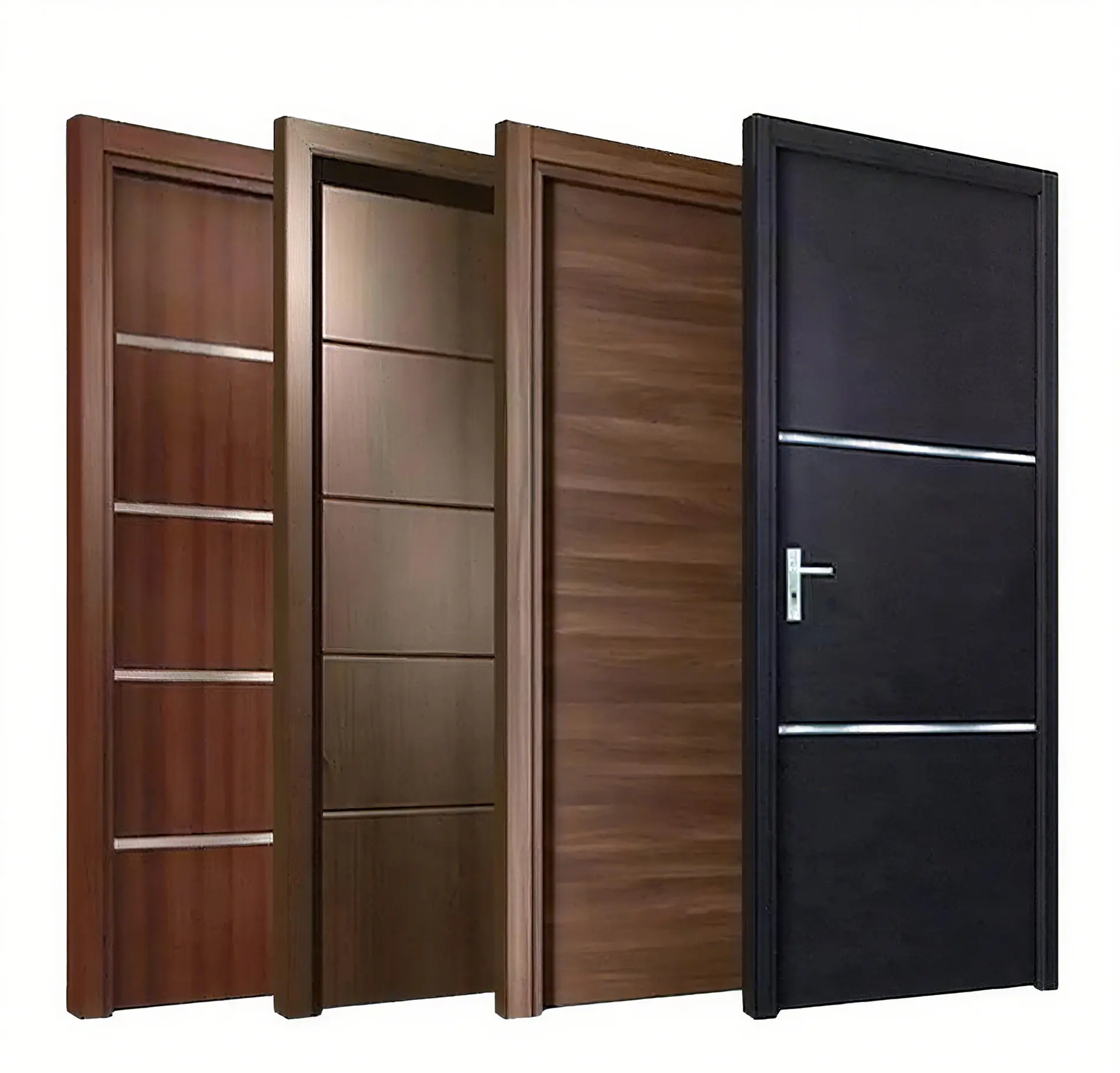 Modern Solid Wood Interior Doors White with Aluminum Wood Panel Finished Surface for Front Entry