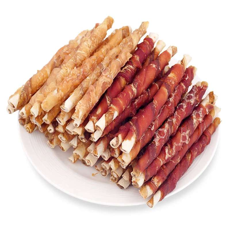Factory Direct Cowhide Training Reward Grinding Stick Chicken Duck Meat Winding Bite-resistant Cleaning Nutrition Pet Dog Snacks