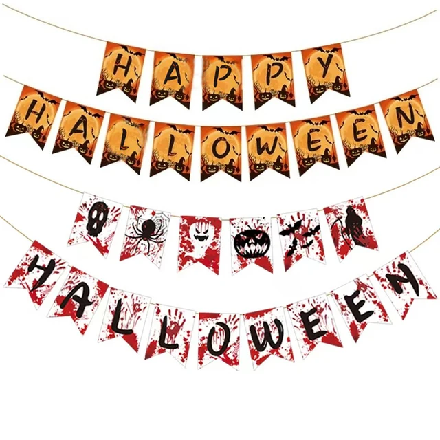 Halloween themed paper pumpkin, bat door, haunted house decoration, ghost wall hanging, flag pulling, flower party decoration