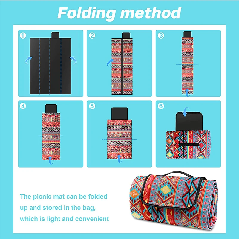 Custom Design Bohemian Style Polyester Cotton Waterproof Foldable Outdoor Camping Picnic Mat Beach Blanket