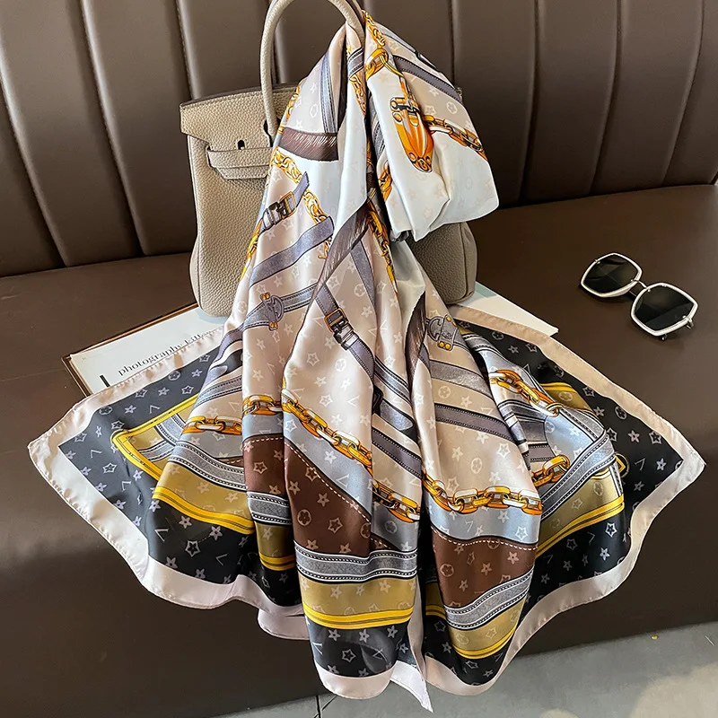 Spring Autumn New Chain Fashion Simulated Silk Shawl Feminine Gauze Wrap Long Length Air Conditioning Winter Warm Scarf