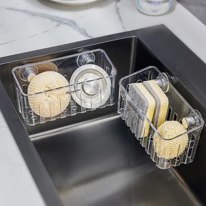 Multi-Functional Plastic Wall-Mounted Kitchen Rack SinkSponge Storage Rectangle Drain Rack for Kitchen