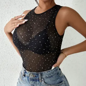 Sexy Black Diamond Sheer Mesh Bodysuit Sheer Mesh Bodysuit Sheer Mesh Transparent Women Bodysuit