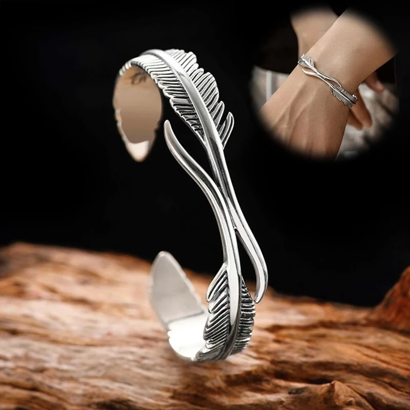 Feather Bangle Classic Tibetan Silver Bracelet for All