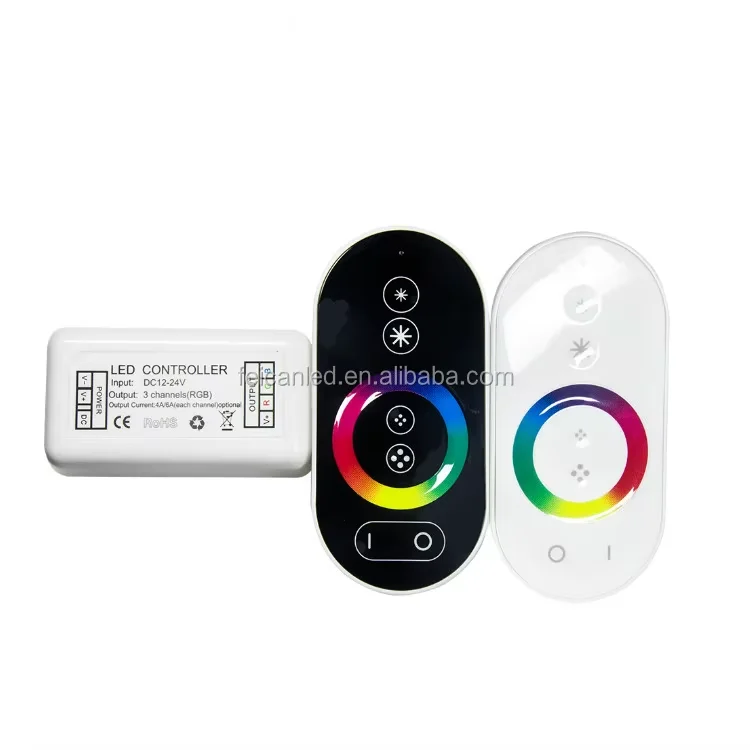 FEICAN RF Wireless Full Touch LED RGB Controller 6-Keys Remote 3-Channels Dimmers for DC12-24V Lighting Control 8A Output