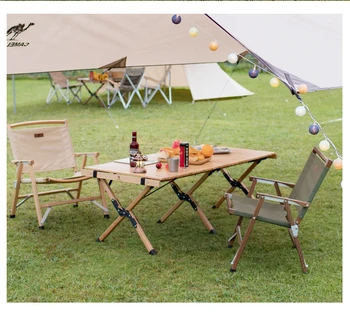 OEM logo canvas carry bag multifunctional rectangular 120cm teak outdoor solid beach wood camping folding table