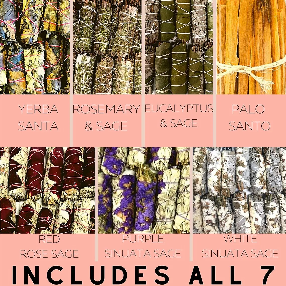 Organic Natural White Sages Smudge Sticks Bundles With Flowers