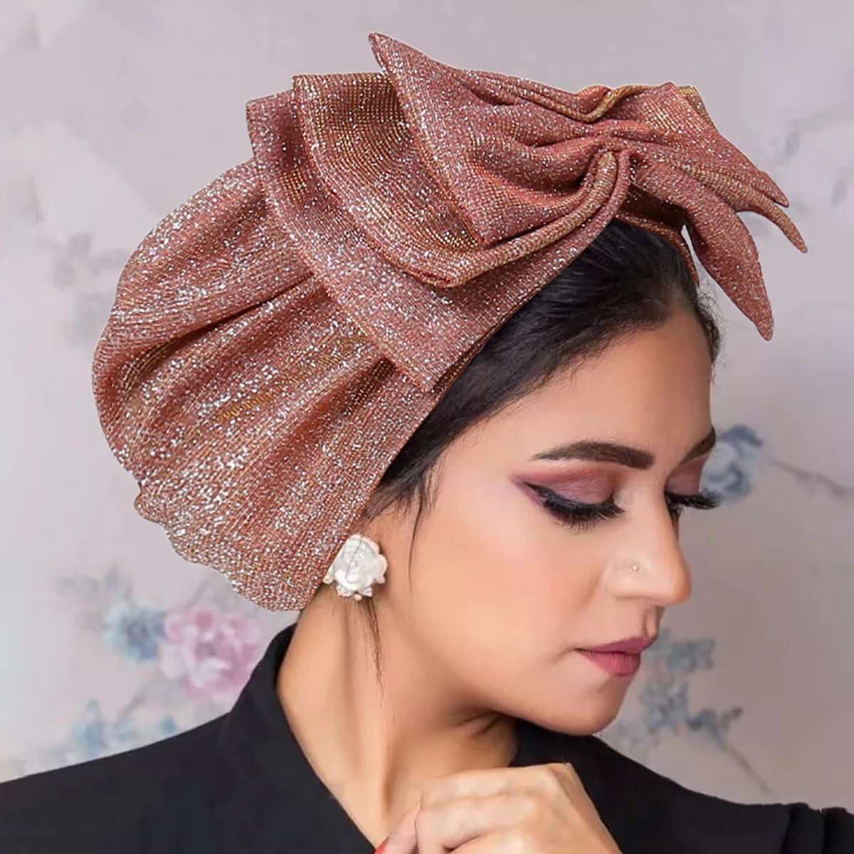 Shiny Big Bowknot Turban Cap Elegant Solid Color Head Wraps Trendy