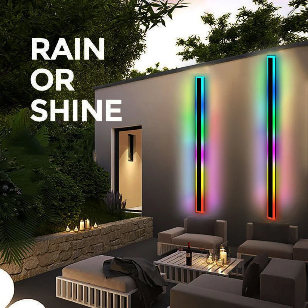 110V 220V RGB Color Changing IP65 LED Wall Light Linear Long Strip Outdoor Smart Wall Lamp With Remote Control