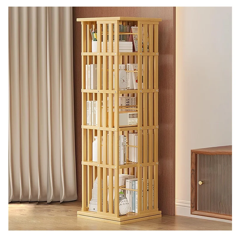 Large Revolving Bamboo Wood Bookshelf Home 360 Rotating Book Rack
