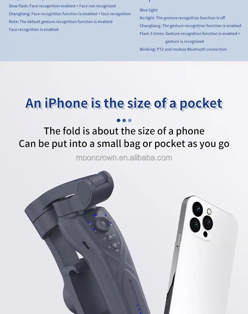 Estabilizador de cardan F12 de 3 eixos para celular e câmera de ações,  estabilizador de cardan dobrável portátil com luz LED