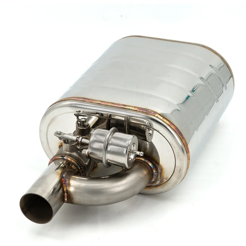 HDC Autosports DTM Style Dual Tip Exhaust Muffler – 2.5" Inlet 3" Tip – T-304 Black Ceramic