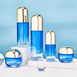 Spray Bottle Empty Semicircle Blue Glass Cosmetic Container Refillable Bottle Cream Jar Lotion Pump Emulsion Bottle 50g 100ml