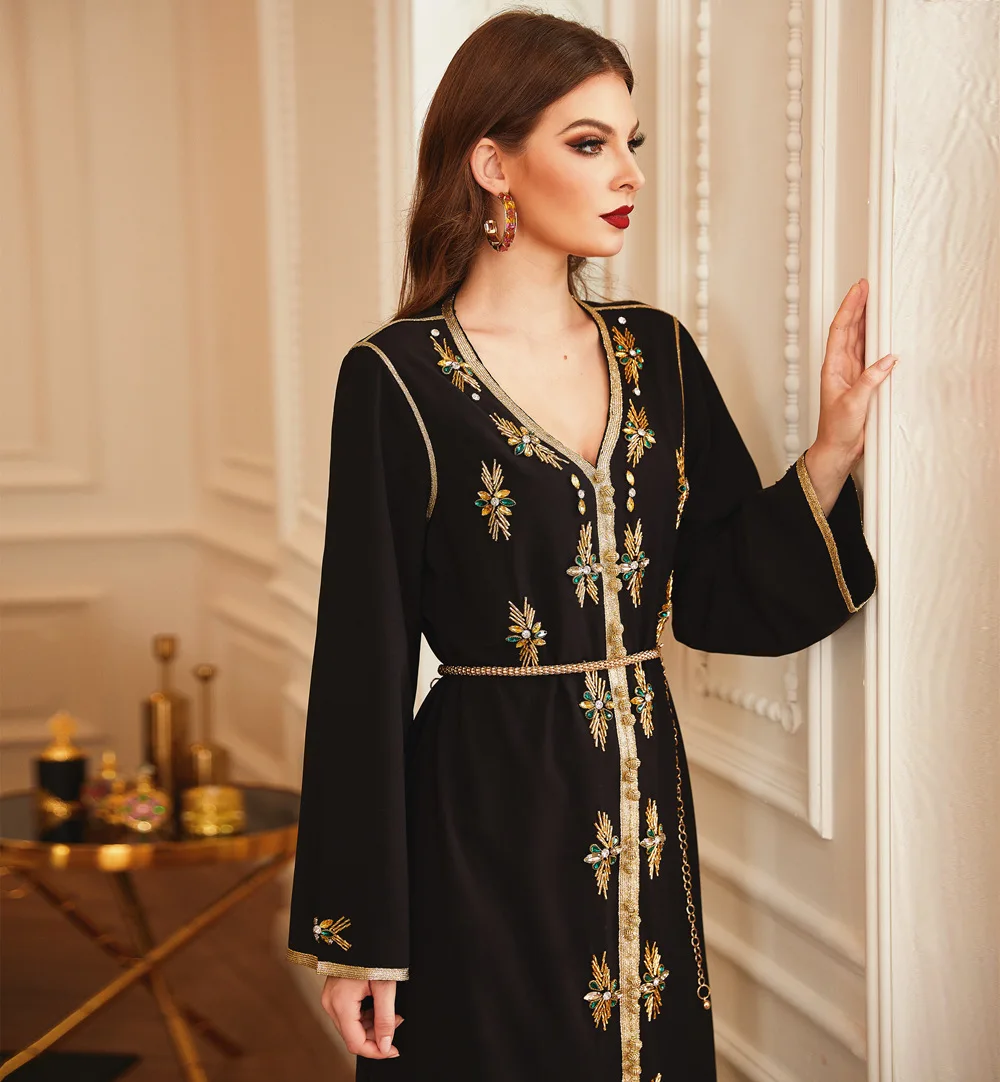 Ba607manufacture Eid Diamond Dress Women Crystal Turkey Modest Black ...