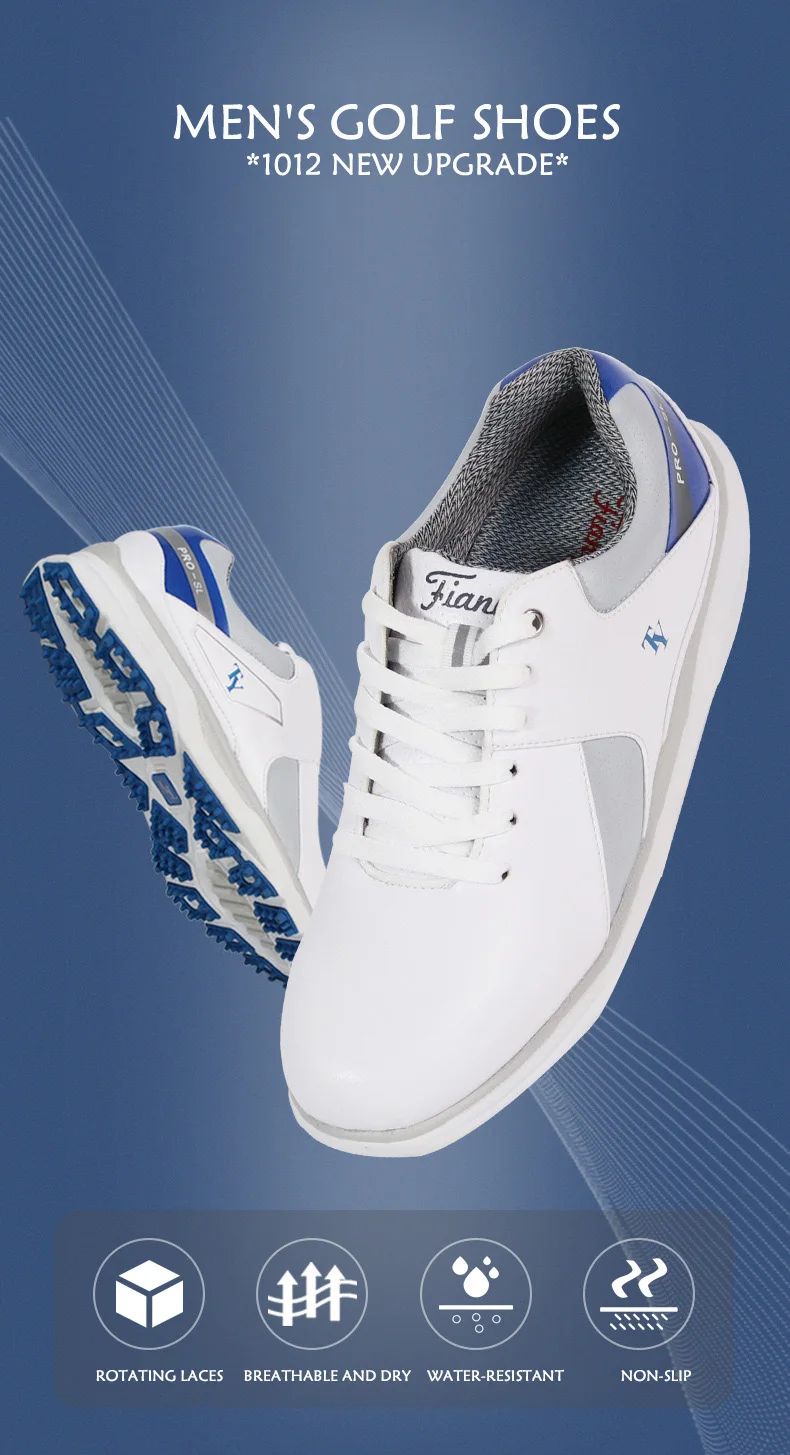 Men's golf shoes waterproof non-slip breathable sports casual white fixed nail microfiber shoes