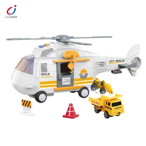 Chengji Engineering Helicopter Airplane Rescue Hellocopter Plane Storage Slide Friction Helicopter Toys with Light and Sound