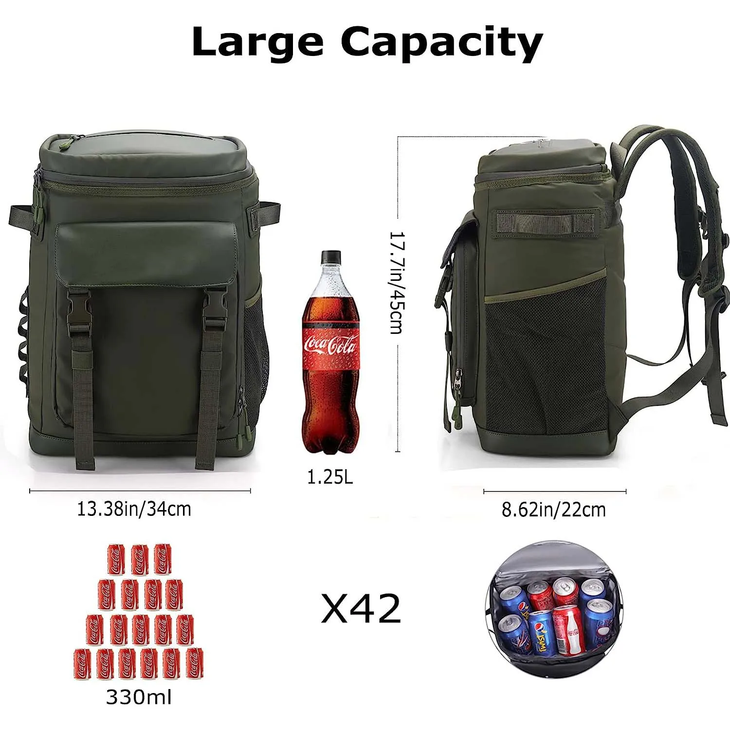 Large Lunch Insulated Hiking Cooler Lunch Backpack Soft Ice Chest Bag