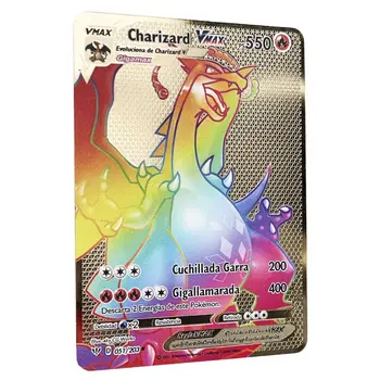 10000ps arceus vmax pokemon cartões de metal espanhol pikachu charizard  vstar dourado limitado crianças presente jogo coleção cartões