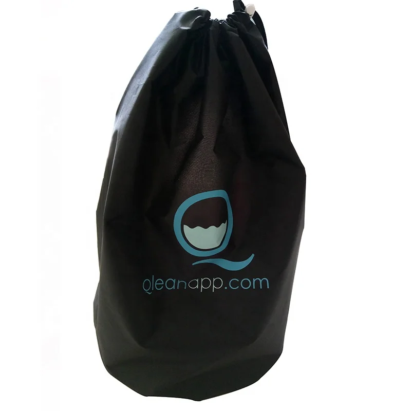 Custom Print Logo Black Polyester Drawstring Laundry Bag Personalize Laundry Bag