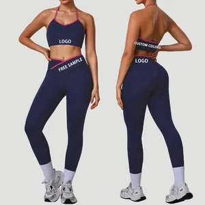 High-elastic Hip-lifting Tight Pants Yoga Set Color-blocking Thin Strap Halter Bra Training and Sports Set for Women