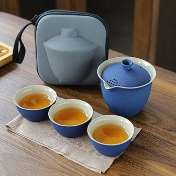 Mini Gaiwan Tea Set with 1 Kungfu Teapot 3 Ceramic Chinese tea cups oriental Porcelain oriental style tea cups for Travel