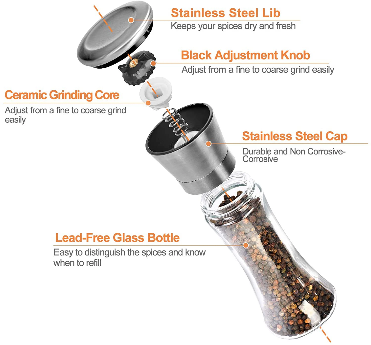 Hot Sale Wholesale 180ml Black And Clear Glass Mills Salt And Pepper