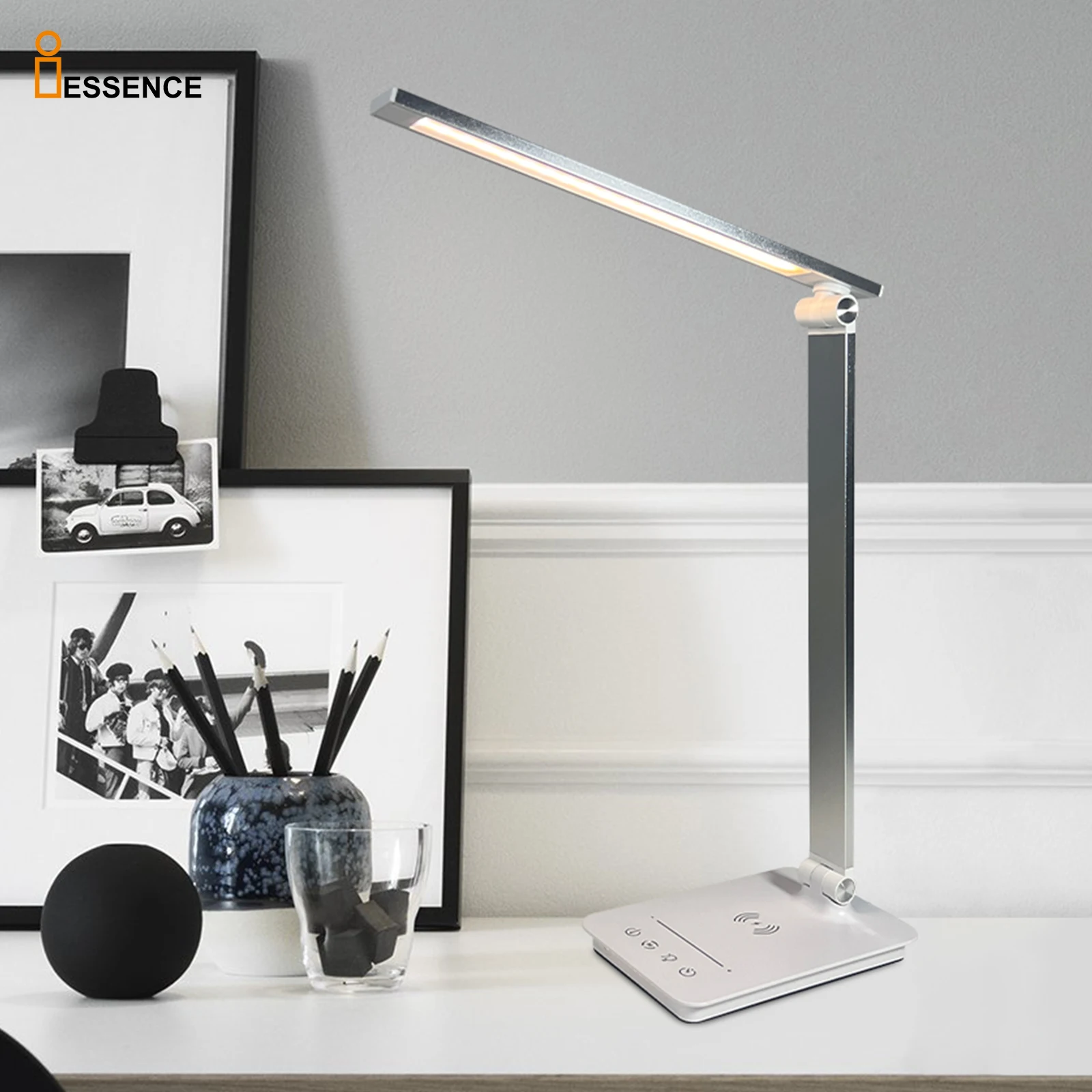 Modern Metal Dimmable Touch Sensor LED Desk Lamp USB Battery with Wireless Charger for Office or Home