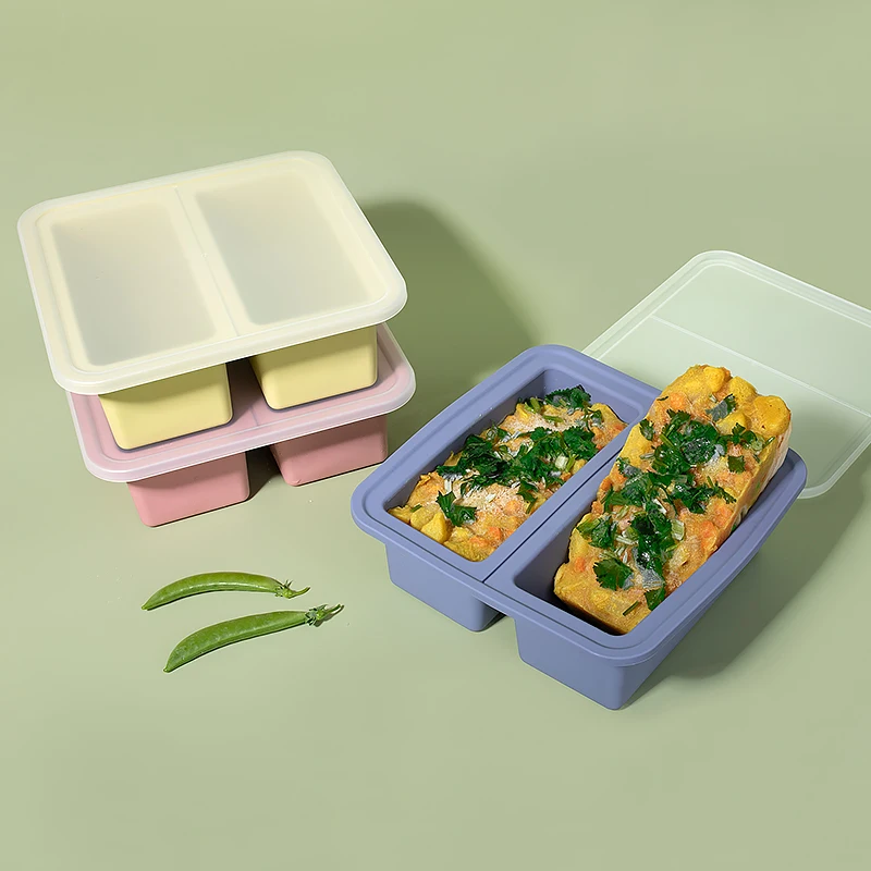 Lot De 2 Bacs De Congélation En Silicone Avec Couvercle - 250 Ml Par Compartiment - Pour Soupes Et Sauces