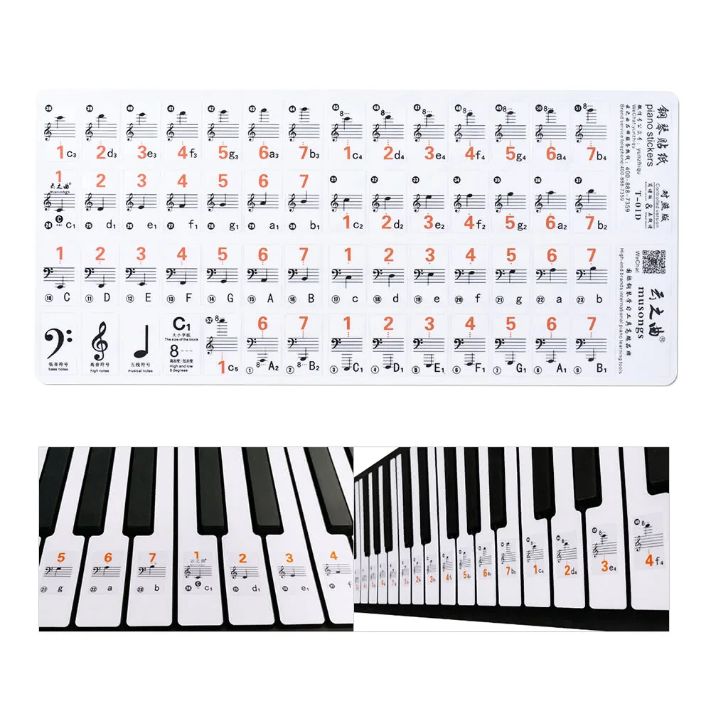MUSIQUE CLAVIER PIANO Clé Note autocollants - 52 étiquettes (49-88