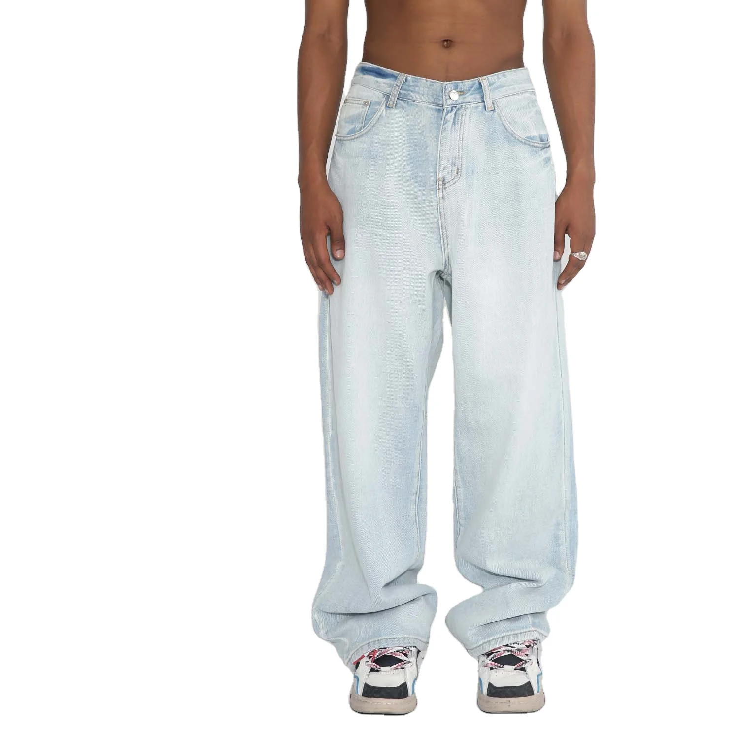 2024 Nuovo produttore di colore semplice dritto Jeans azzurri chiari dal design personalizzato per uomo_voghion.com