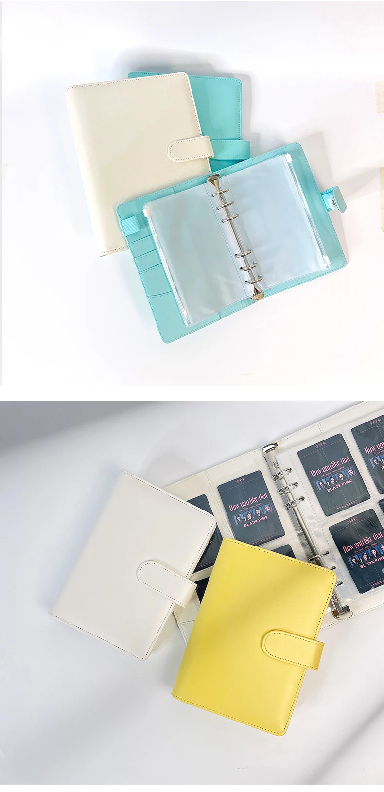 A5 6 Metal Leather Notebooks Ring Six Holes Pu A6 Leather Ring Binder With Card Holder For