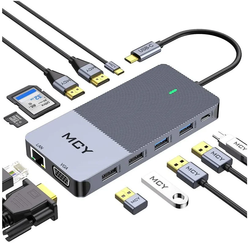 12 in 1 Triple Display USB C Docking Station 4K HDMI LAN Type C Hub Docking Station with DP for Laptop Desktop Computer