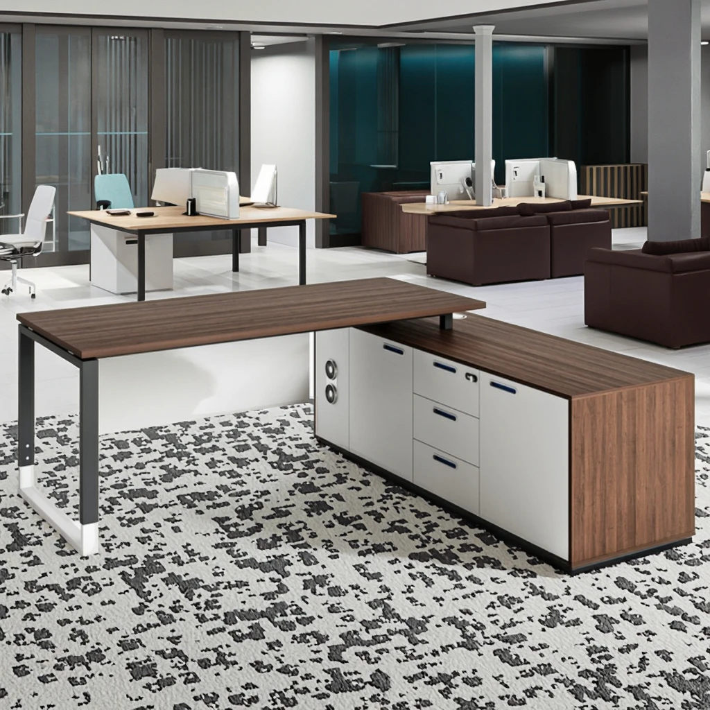 Stylish Executive Office Desk PC Storage Cabinets Multifunctional Lift Socket Premium Work Space Solution Steel Frame Furniture 6