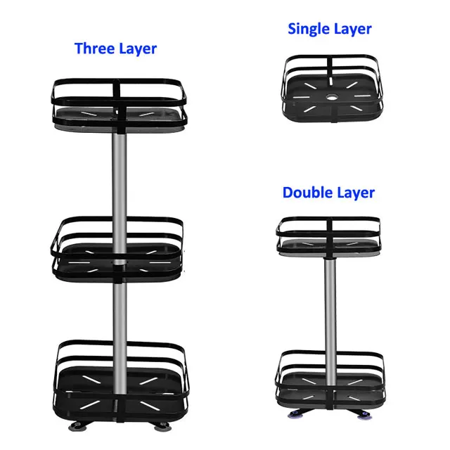 Circular 360 Degree Rotating Spice Rack Metal Standing Storage Three Tier Carbon Steel Kitchen Spice Rack