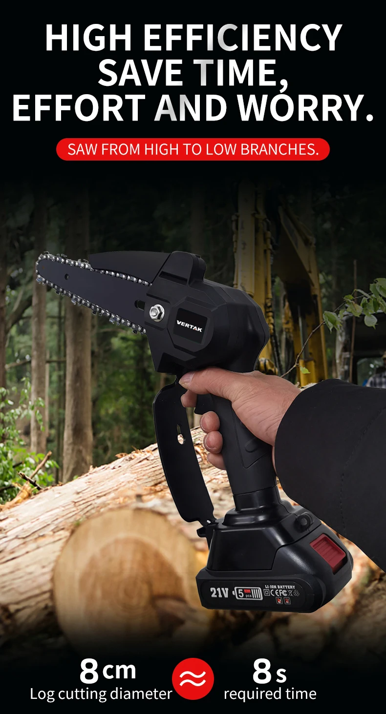 Vertak 2in1 Cordless Long Pole Chain Saw Detachable Aluminum Alloy