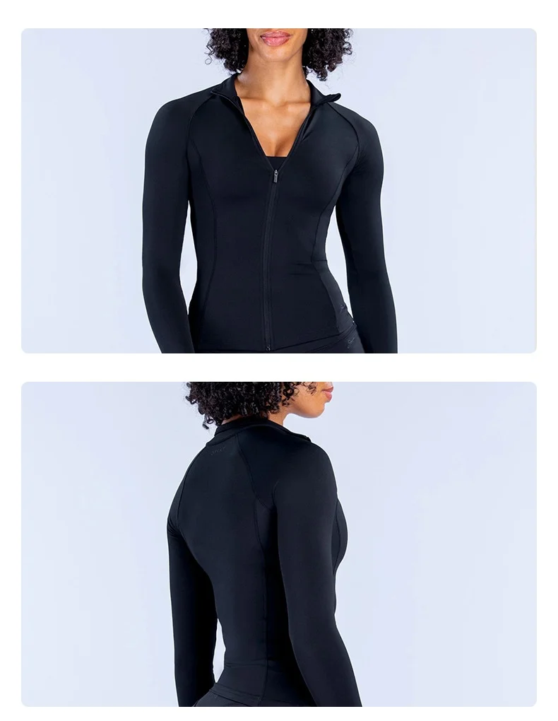 Women Slim Fit Yoga Set Quick Dry Zip up Stand Collar Jacket Wide Leg Pants Contrast Polka Dot Waistband 2 Piece Outfit — detail