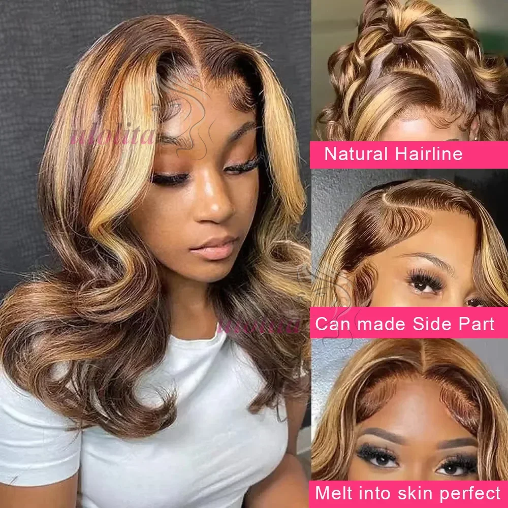 Highlight Body Wave Short Bob Perücke 4/27 Farbe Brasilianisch 100 % Echthaar_voghion.com