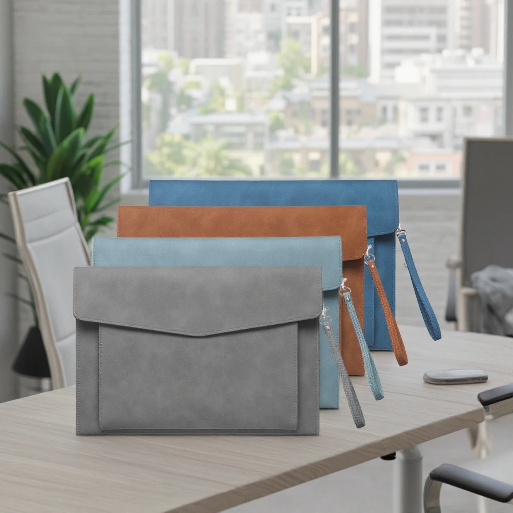 A4 Size File Folders Large Capacity PU Leather Document File Bag Conference Office Document Pouch Business Contract File Folder