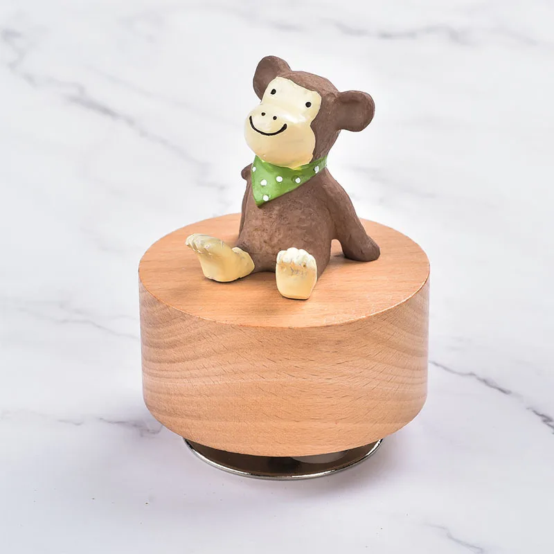 Creative Wooden Music Box for Kids Cute Round Animal-Themed Wind-Up Musical Carousel with Song Feature Home Decoration Gifts