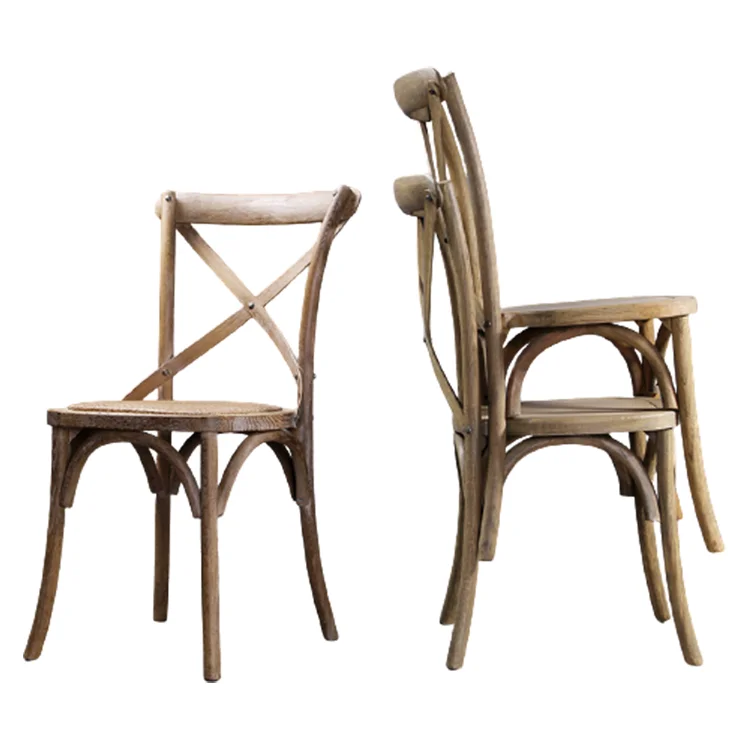 2022 Wholesale Stack Stackable Beech Oak Crossback Chair Cross Back Chair Vineyard Dining Wood X Wedding Home Furniture Modern