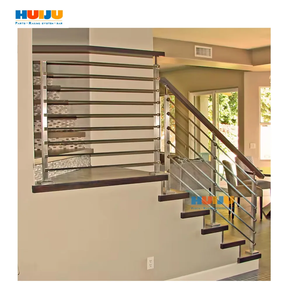 HJ Decking Balustrade Kit Pipe Baluster Stainless Steel Tube Handrail Crossbar Railing Posts Floor Side Mount 36" Solid Rod