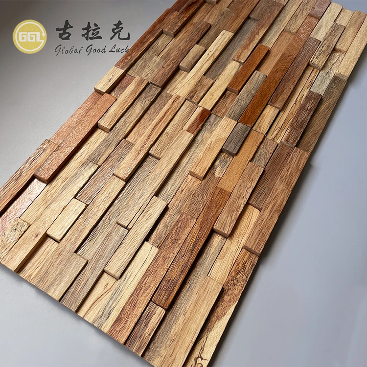 Antique Boat Wood Panel Mosaic Tile- 3D Wood Block Pattern Random Sized Planks supplier