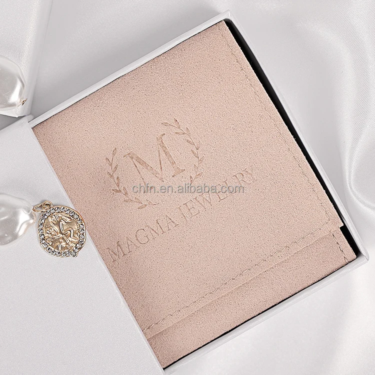 Customize Microfiber Fabric Envelop Small Luxury Jewelry Packaging Pouch Microfiber Bag With Enbossed