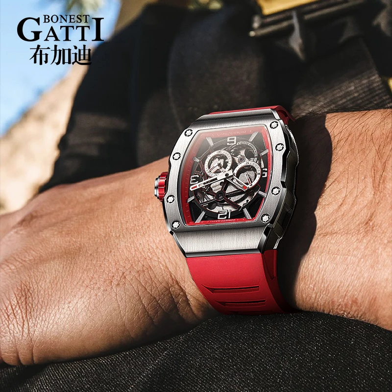Bonest Gatti Luxury Brand Automatic Skeleton Men Watch with 316L  Stainless Steel Mechanical Movement Watches BG9903-A6
