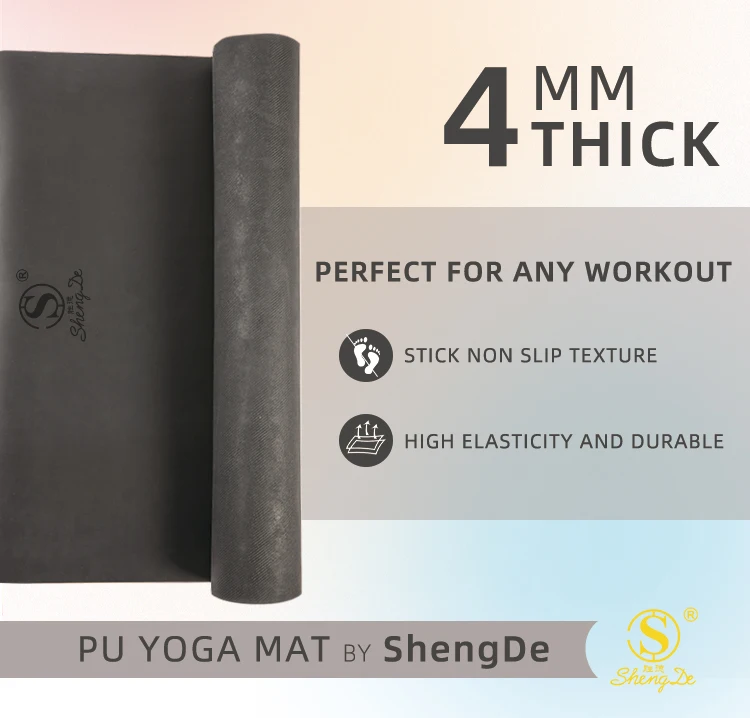 Deep Purple Custom Eco Friendly 4mm High Quality Fitness Pu Leather Black Yoga Mat With Carry Strap