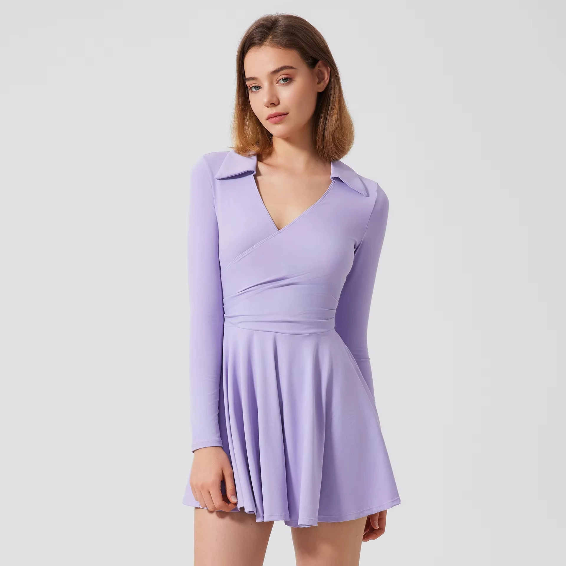 Women's Long Sleeve Tennis Dress with Shorts Pockets Polo Scalloped  Badminton Dress One-Piece Yoga Set Chest Pads Golf Dress| Alibaba.com