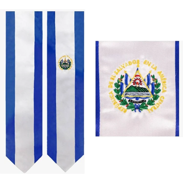 Standard Length Embroidery Sash Custom Flag El Salvador National Flag Graduation Stole