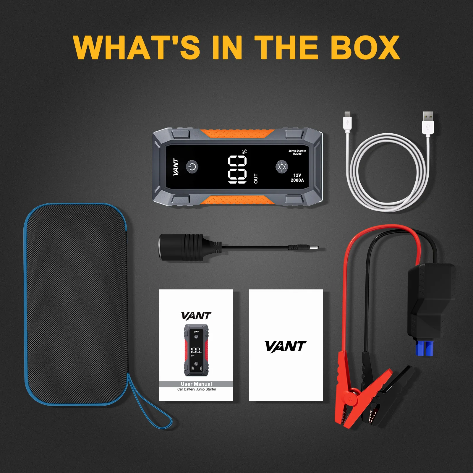 2000a 12v Jump Starter Lithium Battery Car With Usb/type C Quick Charge And Led Display Battery