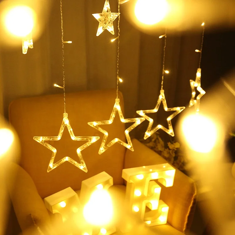 Moon Star String Battery Operated Icicle Fairy Light Multi-Color Christmas and Halloween Party Window Decoration