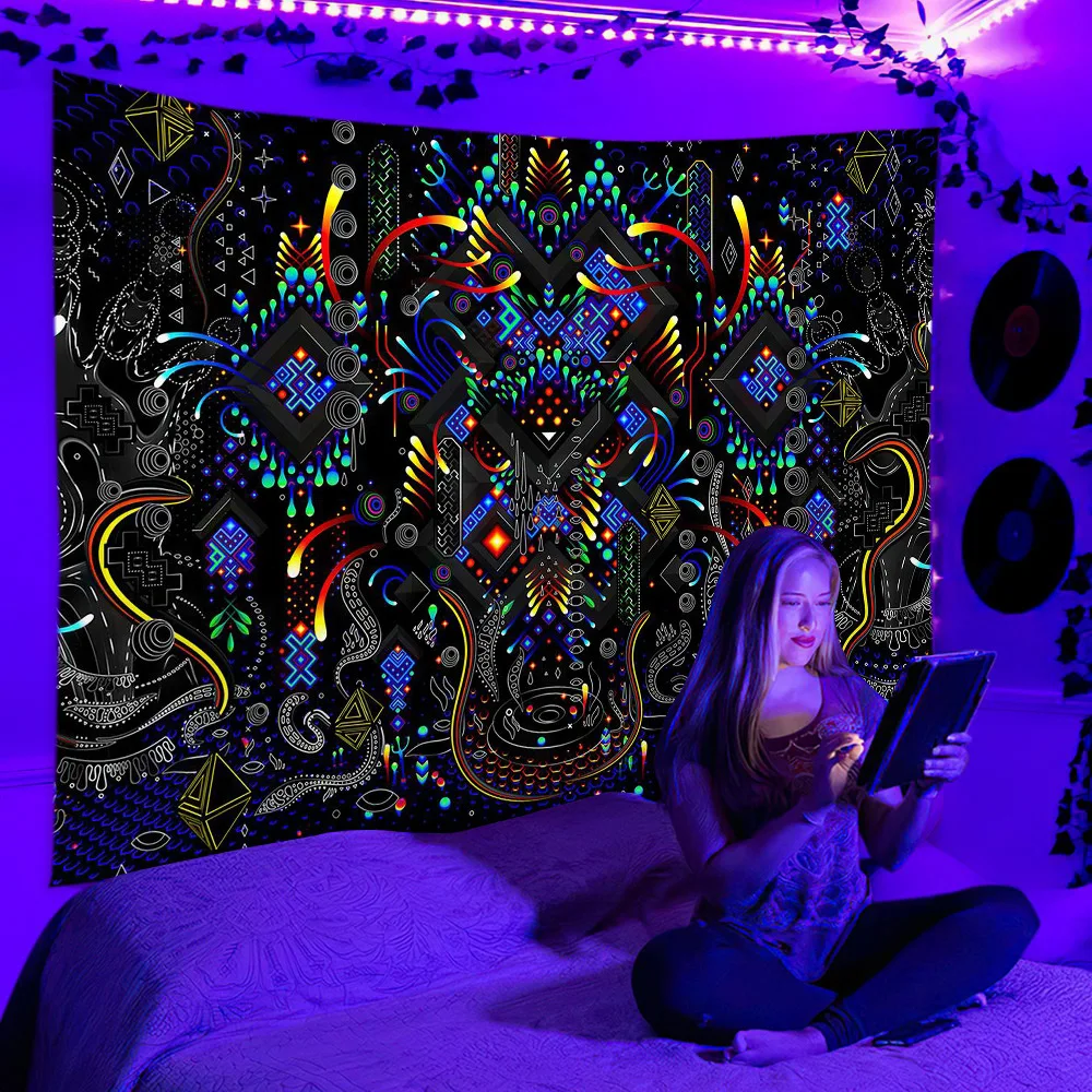 Psychedelic Fluorescent Uv Active Tapestry Blacklight Tapestry Wall ...